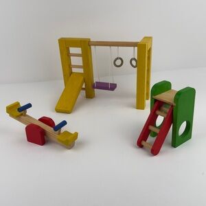 Wooden Dollhouse Playground Toy Montessori Waldorf PlanToys Swing Seesaw